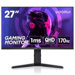 KOORUI 27 Inch Gaming Monitor, 2K Computer Monitors, QHD(2560 * 1440), IPS,1ms, Adpitive Sync, 2x HDMI (144Hz), DisplayPort(170Hz), HDR 400, DCI-P3 90%, Height Adjustable, Rotatable