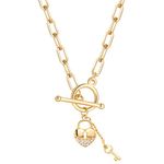 DoreenBeads 18K Gold Sun Moon Star Compass Pendant Necklace Chunky Toggle Paperclip Chain Necklace with Heart Daisy Bee Charms for Women Girls 20 Inches, 20 Inches, Gold Plated, Zircon