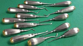 9 NEW O.R GRADE Dental Elevators Extraction Surgical Instruments W/GOLD HANDLE