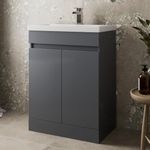 Artis® 600mm Vanity Unit Basin Sink Storage Cabinet, Soft Close Doors Hinges, Floorstanding Bathroom Furniture Cupboard, Grey Gloss