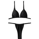 Silkglory Bathing Suit for Women 2 Piece Bikini,Black Triangle Bikini Halter Glitter Solid High Cut Womens Two Piece Swimsuits,V Neck Thong Bikini Sets for Women Black - S