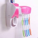 Sajag Plastic Automatic Hands-Free Wall Mounted Toothpaste Dispenser Squeezer with Detachable 5 Hole Toothbrush Holder Set for Home Bathroom Accessories | 6.5 x 4.41 x 2.6 in | Multi