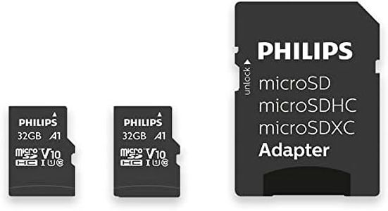 Philips Ultra Speed Carte microSDHC Card 2x 32 Go + adaptateur SD UHS-I U1, vitesse de lecture jusqu'à 80 Mo/s, A1 Fast App Performance, V10, carte mémoire pour smartphones, tablette, PC,vidéo Full HD