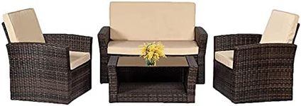 4 Pieces Patio Sectional Sofa Rattan Chair Outdoor Backyard Porch Poolside Balcony Garden Furniture with Coffee Table, Brown