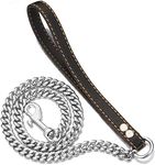 PRADOG Chain Dog Leash Metal Chew Proof 12MM Heavy Duty Pet Leash Chain with Leather Padded Handle for Large Medium Small Dogs(Totally Length of 3ft)