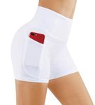 THE GYM PEOPLE High Waist Yoga Shorts for Women's Tummy Control Fitness Athletic Workout Running Shorts with Deep Pockets White