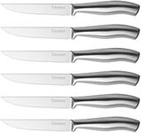 isheTao Steak Knives Set of 6 - Dishwasher Safe, Rust-Free Stainless-Steel Steak Knives with Sharp Serrated Edge & Ergonomic Non-Slip Handle, Rust-Proof & Scratch-Resistant