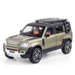 Invite Enterprise Car 1:24 Big Land Rover Defender Diecast Model Metal Pull-Back Car With Sound Light And Opening Doors: A Kids' Toy Vehicle Gift (1:24 Defender - Green)