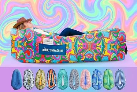 Chillbo Shwaggins Inflatable Couch – No-Pump Setup, Ripstop Polyester, Stability Pegs, Fun Prints, Portable Air Lounger for Beach, Camping, Festivals, and Tailgating - 60s Psychedelic