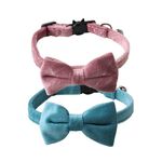 Cat Collar Breakaway with Bow Tie and Bells - 2 Pack Velvet Girl Boy Kitty Safety Kitten Collars with Removable Bowtie for Cats Kittens, Blue & Pink