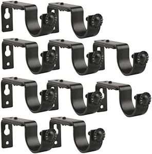 10 Pieces of Adjustable Curtain Rod Brackets, Eau Heavy Duty Black Curtain Rod Holders for Maximum 1 Inch Rod, Wall-Mounted Metal Single Rod Bracket