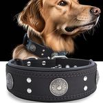 Leather Dog Collar, 5cm Wide Heavy Duty Genuine Leather Collars Large Breeds, Handmade, Soft, and Luxury, Eye-catching Best Choice Collier pour Chien, Black 42-52 CM