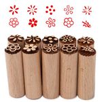 Sixfolo 10 Pcs Wooden Pottery Stamps Column Wood Block Stamps Wood Pottery Tools Stamps Natural Wooden Stamps with Flower Patterns for Clay,Scrapbook,Card Making,Crafts(5x1.5cm)