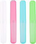 Qancekoo 4pcs Portable Toothbrush Cases Travel Cover Holder Storage Toothbrush Travel Containers for Trip Home Camping Dust-Proof and Sanitary (Pink, Blue, Green and White)