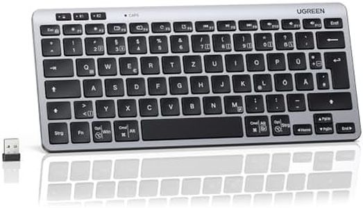 UGREEN Bluetooth Tastatur Kabellos (BT5.3+2.4G), Schlanke Scherenmechanik für Leises Tippen, Bis zu 500 Tage Akkulaufzeit, Kompatibel mit Windows/macOS/Android, Tragbare Mini Tastatur-QWERTZ Layout