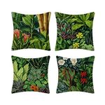 MIGUOR Set of 4 Decorative Throw Pillow Covers Cotton Linen Square Plants&animals Cushion Cover Pillow Case for Sofa,Couch,Bench,Bed,Car 18 x 18 inch（45 x 45 cm） (Tropical plants4, 18 "x18)