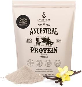 Ancestral Supplements Grass Fed Protein Powder, Vanilla, Beef Bone Broth Based with Beef Organs & Organic Mushrooms, Gut Health Support, High Protein Supplement, 20g Protein Per Serving, 30 Day Supply