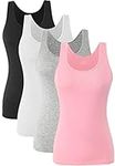 ROSYLINE Basic Tank Tops for Women Undershirts Tank Tops with Scoop Neck cami Yoga Shirts 3-4 Pack Bl/Gray/Wh/Lightpink L