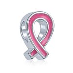 Radiant Pink Ribbon Enamel Hope Breast Cancer Survivor Charm Bead - Authentic .925 Sterling Silver - Compatible with European Bracelets - Inspirational Jewelry for Women"