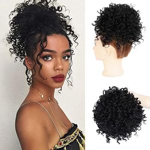 DOROJJ Curly Drawstring Ponytail for Black Women Curly hair Bun Drawstring Ponytail Extension for Women Synethetic Curly Messy Hair Bun Ponytail Drawstring Ponytail for Daily Use (Natural Black)