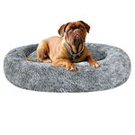 Coohom Oval Calming Donut Cuddler Dog Bed,Shag Faux Fur Cat Bed Washable Round Pillow Pet Bed(30"/36"/43") for Small Medium Dogs (L(30"x24"x7"), Grey)