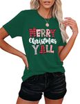 Christmas Shirts for Women Merry Christmas Y'all Tshirt Buffalo Plaid Graphic T-Shirt Leopard Xmas Gift Tops