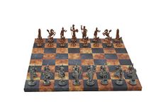Metal Chess Set Poseidon Chess Pieces Leatherette Covered on Wooden Chess Boards 37x37 cm (Black)