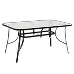 Panana Garden Dining Table with Tempered Glass Top Parasol Hole Metal Frame Coffee Table Furniture Conservatory Outdoor Patio Balcony 150x90x72cm