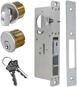 Storefront Door Lock Hook Deadbolt Solid Brass Cylinder Keyed Alike for Aluminum Zinc Alloy Shop Doors (Silver, 1.1/2" Backset)