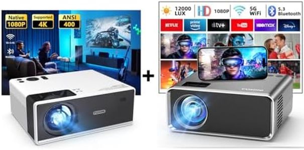 FUDONI Projector P3 and WiFi Bluetooth GC666, 5G Portable Projectors 4K Supported Native 1080P 12000L, Outdoor Mini LED Movie Projector for Home Theater, Compatible w/iOS Android Phone/TV Stick/Laptop