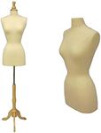 (BS-01NX+JF-F6/8W) Roxy Display New White Female Dress Form Size 6-8 Medium Size with Triple Natural Color Wooden Base Solid Foam 36.5" 25" 37"