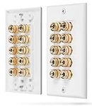 Fosmon [Five Speaker] Home Theater Wall Plate - Premium Quality Gold Plated Copper Banana Binding Post Coupler Type Audio Wall Plate for 5 Speakers (White)