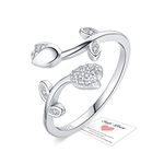 Thumb Rings for Women-Silver Tulip Flower Ring,925 Sterling Silver Ring Adjustable Rings for Women Teen Girls,Open Promise Silver Rings with Cubic Zirconia CZ Jewellery Gifts with Box