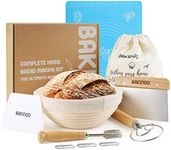 Bread Basket Kit for Sourdough Starter Proofing by Bakingo, With 10 Inch Natural Rattan Bread Basket, Bread Lame, Bread Bag, Dough Scraper, Measuring Mat, and Danish Whisk for Banneton Proofing