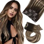 Moresoo Clip in Extensions Human Hair Ombre Dark Brown Mixed with Strawberry Blonde Balayage Clip in Hair Extensions Human Hair Double Weft Clip Hair Extensions Full Head 7pcs/120g 20Inch