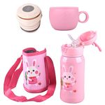 SHYNIZ Water Bottle for Kids 500ml, Kids Water Bottle for girls, Steel Sipper Bottle for Kids, Stainless Steel Water Bottle for Kids, Straw Bottle for Kids, Insulated Thermos Bottle (Pink-Bunny)