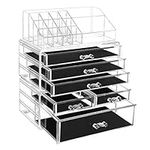 SONGMICS Large Acrylic Makeup Organizer, Stackable Cosmetic Box with 6 Drawers, Clear UJMU09TP