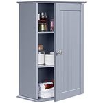 Yaheetech Wood Bathroom Wall Mount Cabinet Toilet Medicine Storage Organizer Single Door with Height Adjustable Shelves, Gray