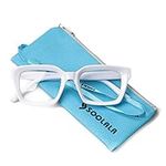 SOOLALA The Reading Glasses Company Retro Square Readers Large Frame Eyeglasses for Unisex, White, 1.0