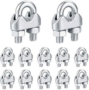 12 Pcs Wire Rope Clips Clamps, U Bolt Saddle Fastener, U Shaped Clamps, Stainless Steel Wire Ropes, U Bolt Clamp, Ø 6mm 1/4" Wire Rope Grips