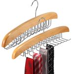 Jetec 2 Pieces Tie Rack Tie Hanger 24 Hooks Wooden Tie Rack Hanger for Closet 360 Degree Rotating Belt Holder Tie Organizer for Men Women Bras Tank Tops Camisoles(Natural Wood Color)