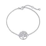 Tree of Life Bracelet Solid 925 Sterling Silver White Gold Plated Minimalist Love Family Tree Charm Jewellery for Women Girls Teenagers - Chain Length: 6 + 1.2 Inch