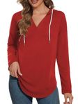 ANGEL CITIZ Womens Hoodies Soft Ugly Christmas Sweater V Neck Long Sleeve Tunic Shirts for Women for Leggings Red L