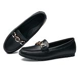 VERDASCO Women's Loafers Shoes Cute Flats Shoes Moccasin Penny Loafers Slip On Work Shoes Casual Shoes Ladies Comfort Walking Shoes, Leather-black, 8 UK