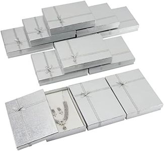 Kurtzy Lot de 12 Boites Carton Cadeaux en Papier Kraft Argent pour Bijoux - L16 x l12 x H3 cm - Boite Carton Kraft Mat avec Mousse et Ruban pour Bagues, Colliers, Bracelets et Boucles d’Oreilles