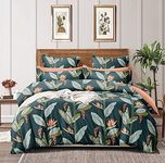 TIB Glace Cotton AC Comforter Set Double Bed King Size with Elastic Fitted Bedsheet & Two Pillow Covers, 4 Pieces Bedding Set | AC Quilt | AC Dohar (90 x 100 inch, 72x78 Inch) Green Leaves