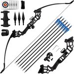 BZTANG 30/40LBS Recurve Bows Archery Set,Survival Longbow Right Hand with Used for Recurve Bow Target Practice Outdoor Hunting Archery Carbon Arrows and Armguard and Finger Tab (40LBS)