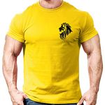 Crown Designs Lion Head Bodybuilding Weight-Training Sports Tapered Fit Top for Men and Teens - Gym T/Yellow/L