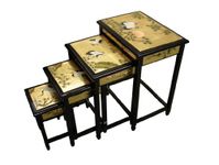 Chinese Oriental Furniture Gold Leaf Nest of Tables Cranes Hand Painted