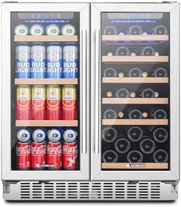 AAOBOSI 30 Inch Wine and Beverage Cooler, 31 Bottles & 120 Cans Wine Fridge, Glass Door Dual Zone Wine Refrigerator Freestanding and Built-in, Digital Temperature Control, Blue LED Display Light